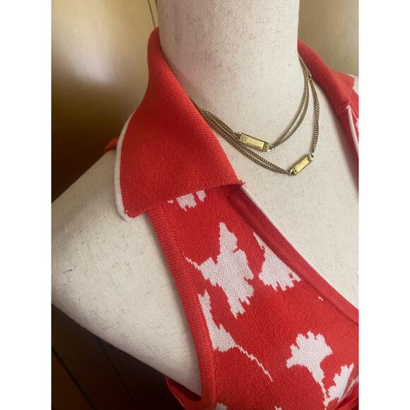 Diane von Furstenberg orange wrap dress with ginko leaves, size L - Picture 5 of 7